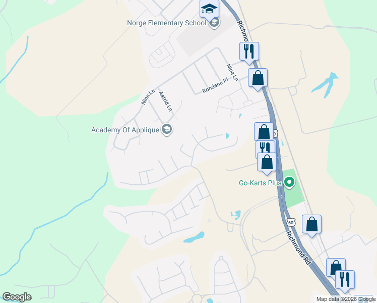map of restaurants, bars, coffee shops, grocery stores, and more near 4700 Sanford Arms in Williamsburg