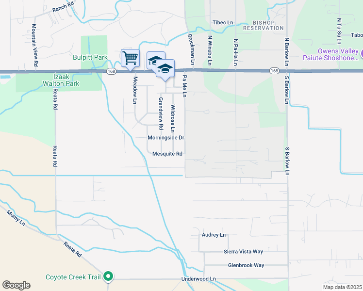 map of restaurants, bars, coffee shops, grocery stores, and more near 430 Pa Me Lane in Bishop