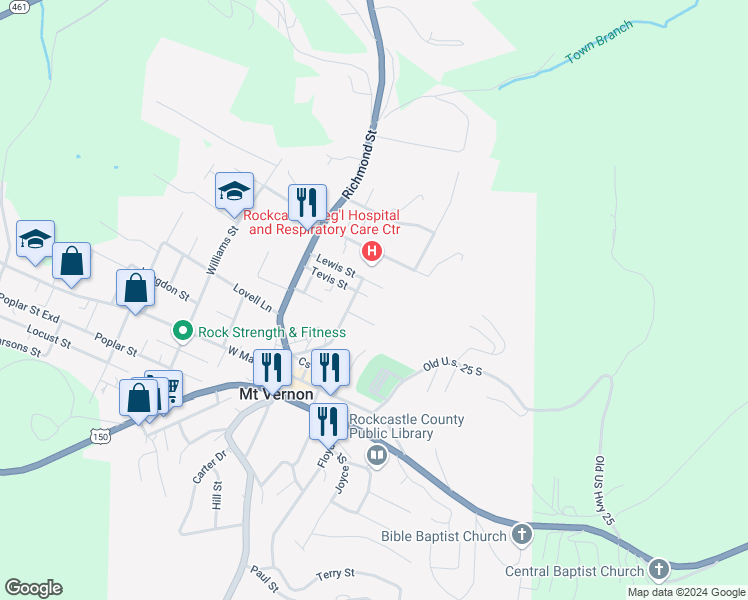 map of restaurants, bars, coffee shops, grocery stores, and more near 166 Tevis Street in Mount Vernon