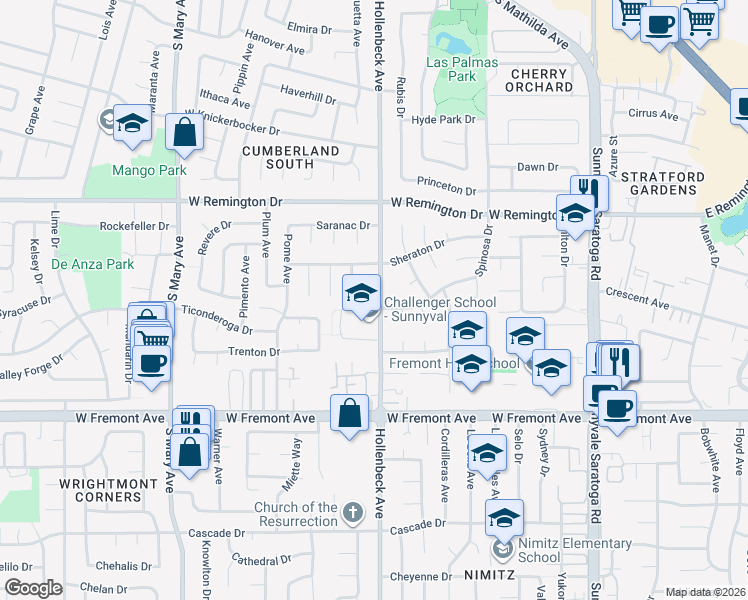 map of restaurants, bars, coffee shops, grocery stores, and more near in Sunnyvale