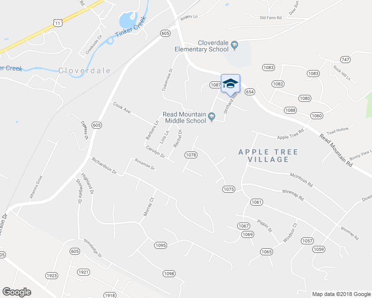 map of restaurants, bars, coffee shops, grocery stores, and more near 180 Apple Lane in Roanoke
