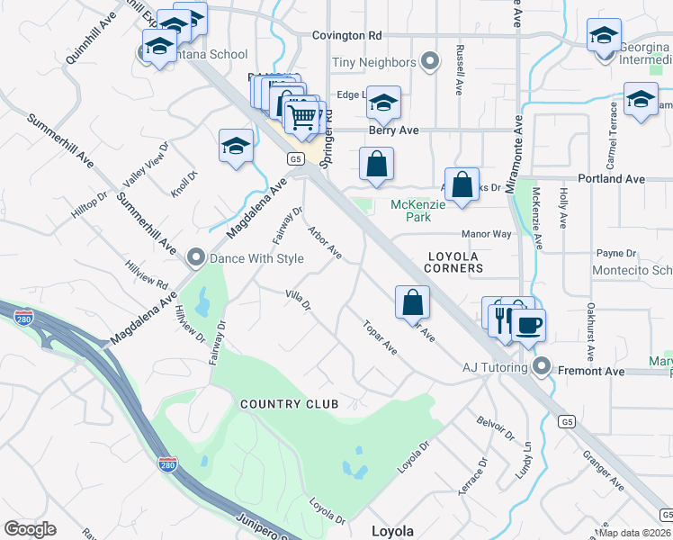 map of restaurants, bars, coffee shops, grocery stores, and more near 740 Greenview Place in Los Altos