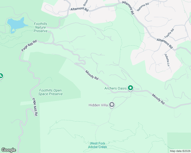 map of restaurants, bars, coffee shops, grocery stores, and more near 27230 Moody Road in Los Altos Hills