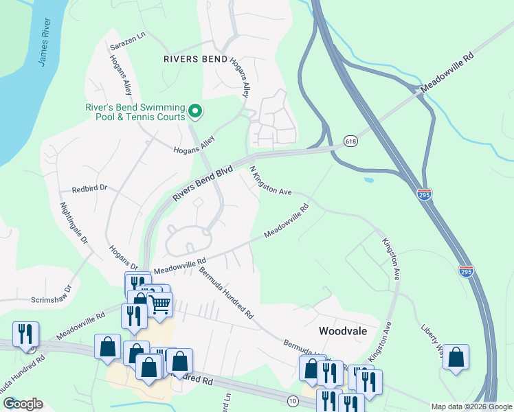 map of restaurants, bars, coffee shops, grocery stores, and more near 12740 Prestonfield Drive in Chester
