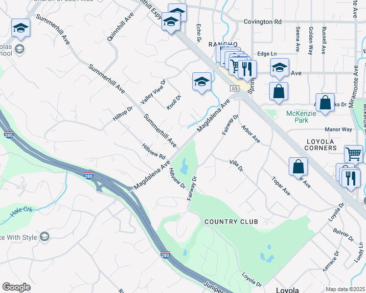 map of restaurants, bars, coffee shops, grocery stores, and more near 509 Magdalena Avenue in Los Altos