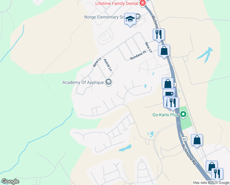 map of restaurants, bars, coffee shops, grocery stores, and more near 4717 Sanford Arms in Williamsburg