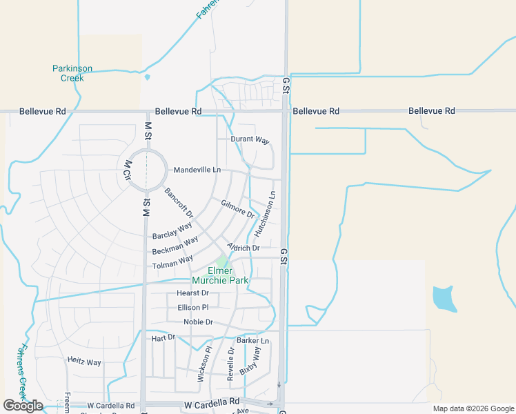 map of restaurants, bars, coffee shops, grocery stores, and more near 144 Barrows Way in Merced