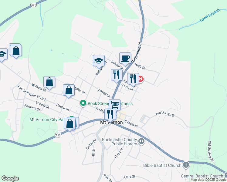 map of restaurants, bars, coffee shops, grocery stores, and more near 245 Richmond Street in Mount Vernon