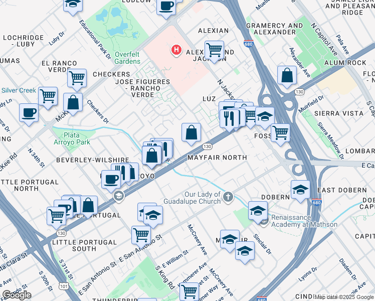 map of restaurants, bars, coffee shops, grocery stores, and more near 1991 Alum Rock Avenue in San Jose