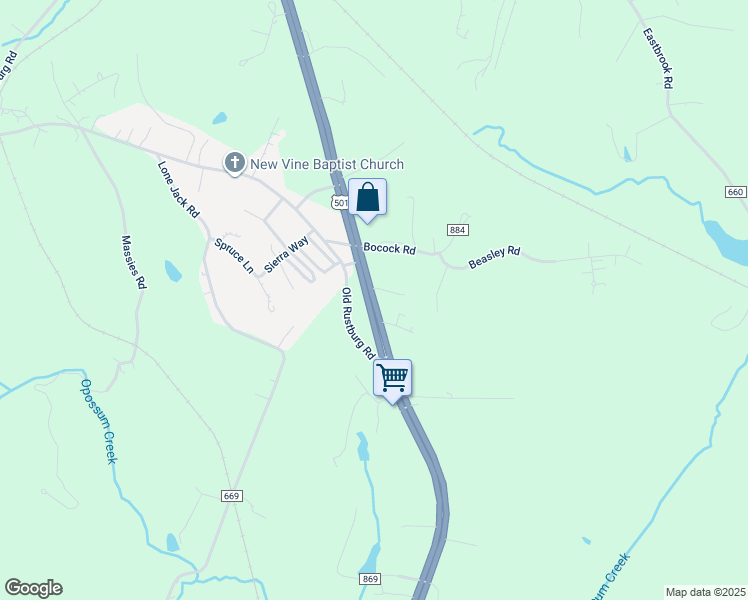 map of restaurants, bars, coffee shops, grocery stores, and more near 5901 Campbell Highway in Lynchburg