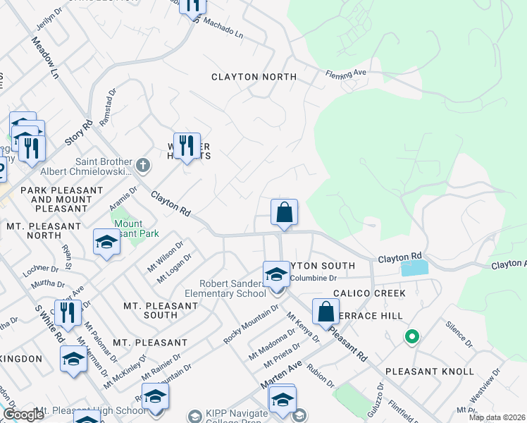 map of restaurants, bars, coffee shops, grocery stores, and more near 1562 Clayton Road in San Jose