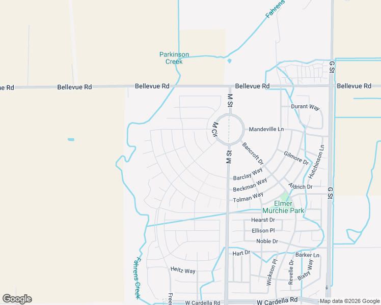 map of restaurants, bars, coffee shops, grocery stores, and more near 4723 Jema Way in Merced