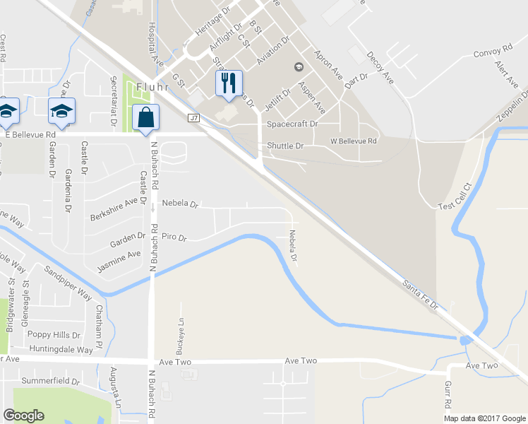 map of restaurants, bars, coffee shops, grocery stores, and more near 2080 Nebela Drive in City of Atwater