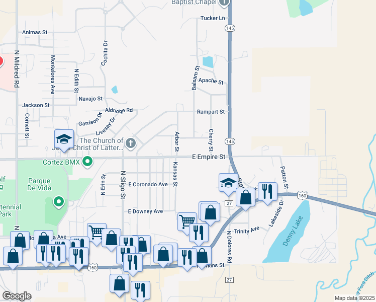 map of restaurants, bars, coffee shops, grocery stores, and more near 1809 Hermosa Street in Cortez
