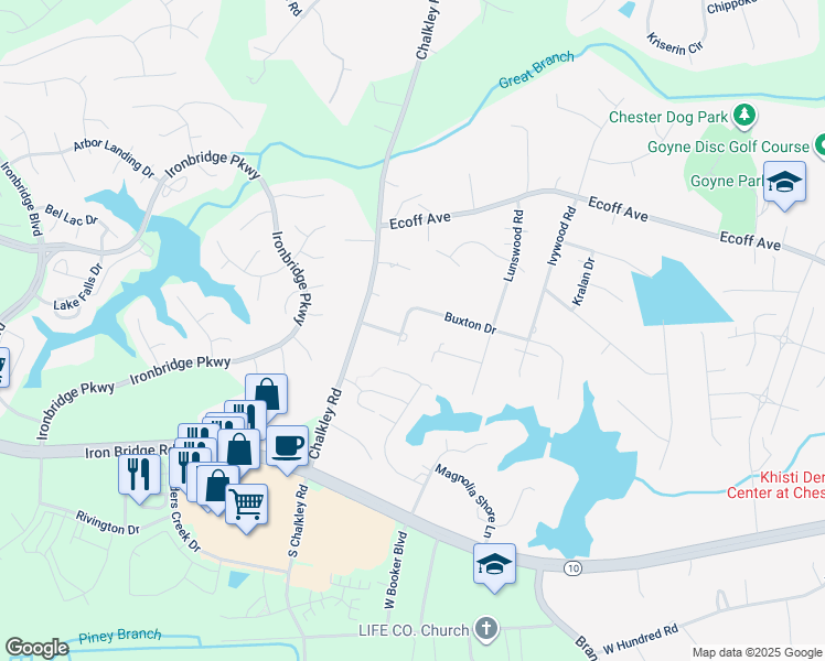 map of restaurants, bars, coffee shops, grocery stores, and more near 11609 Buckhurst Street in Chester