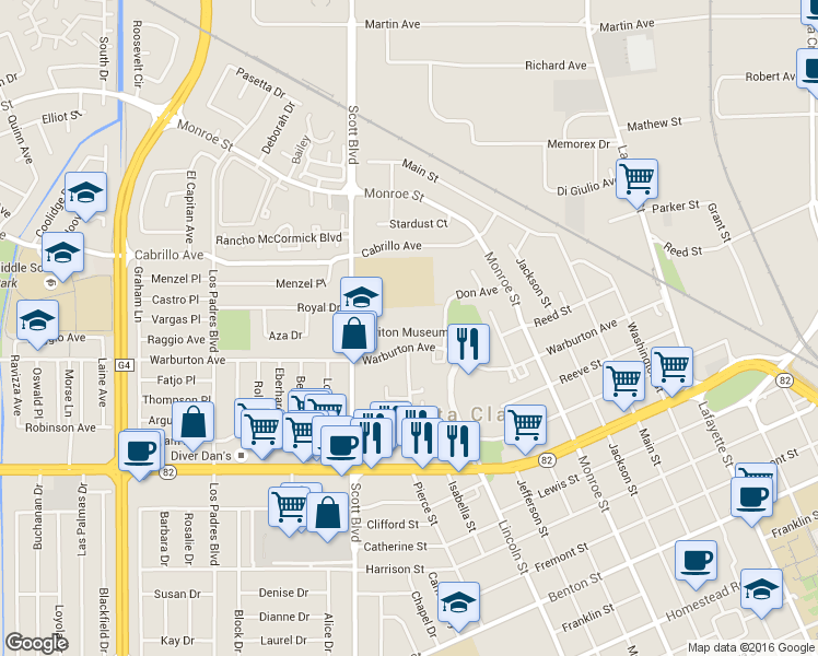 map of restaurants, bars, coffee shops, grocery stores, and more near 1960 Don Avenue in Santa Clara