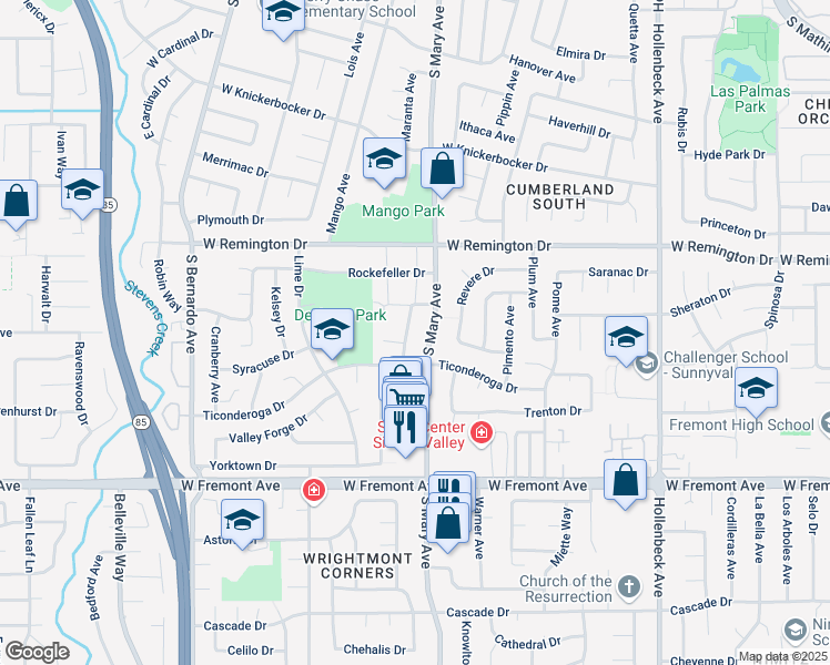 map of restaurants, bars, coffee shops, grocery stores, and more near 1149 South Mary Avenue in Sunnyvale