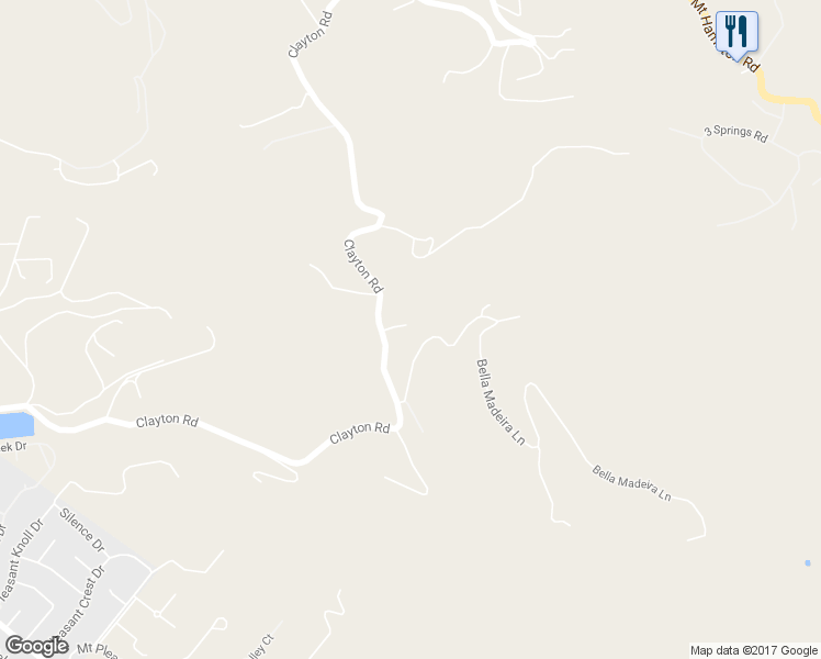 map of restaurants, bars, coffee shops, grocery stores, and more near 12530 Clayton Road in San Jose