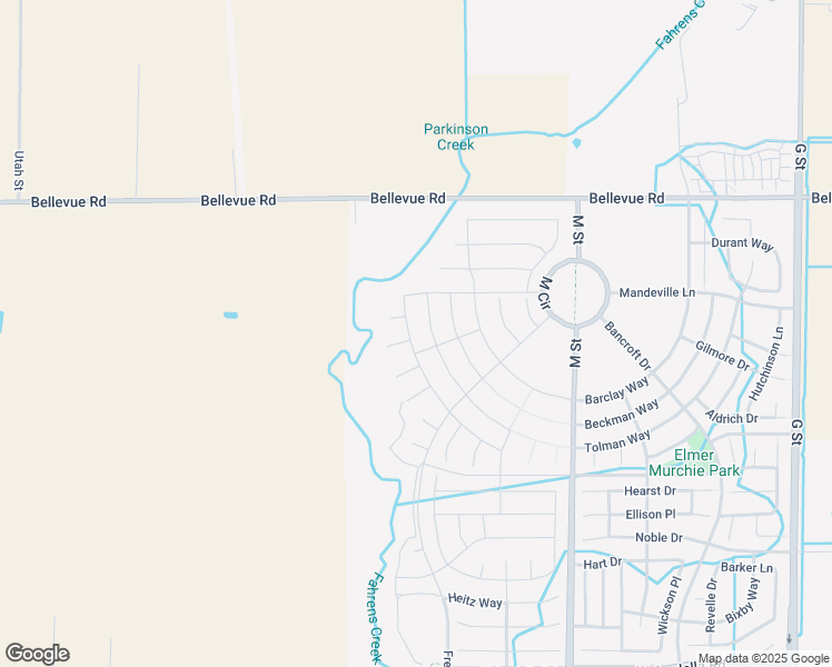 map of restaurants, bars, coffee shops, grocery stores, and more near 4727 Irma Drive in Merced