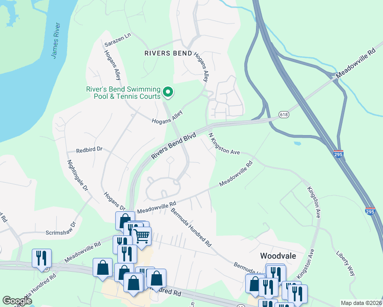 map of restaurants, bars, coffee shops, grocery stores, and more near 12613 Greenside Drive in Chester