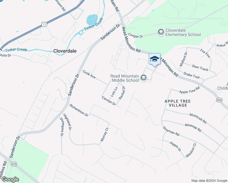 map of restaurants, bars, coffee shops, grocery stores, and more near 1-161 State Route 1015 in Roanoke