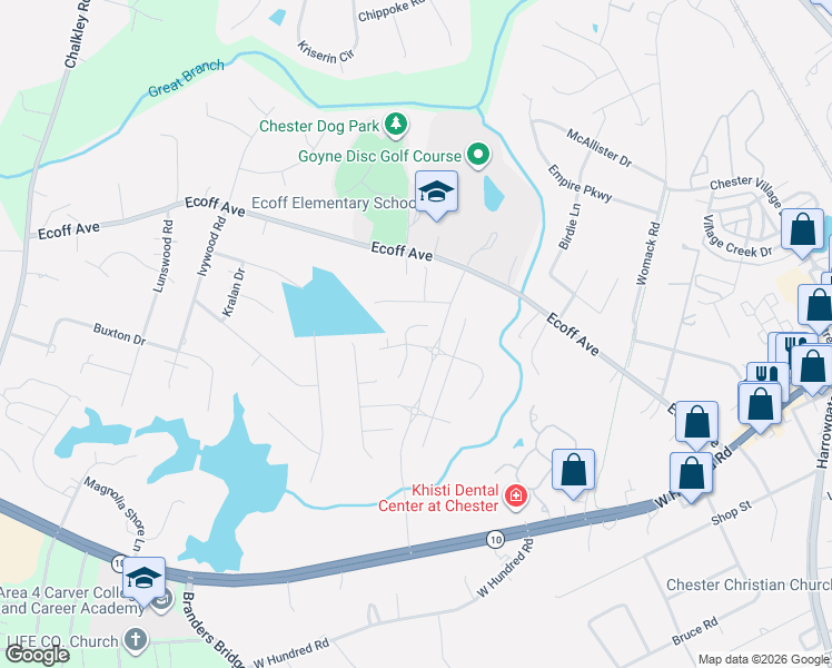 map of restaurants, bars, coffee shops, grocery stores, and more near 5211 Ecoff Avenue in Chester