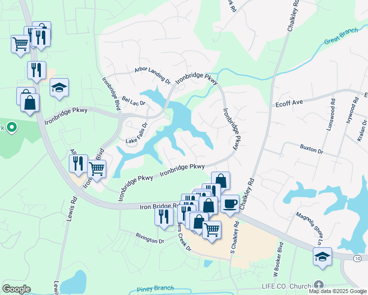 map of restaurants, bars, coffee shops, grocery stores, and more near 11630 Drayton Landing Drive in Chester