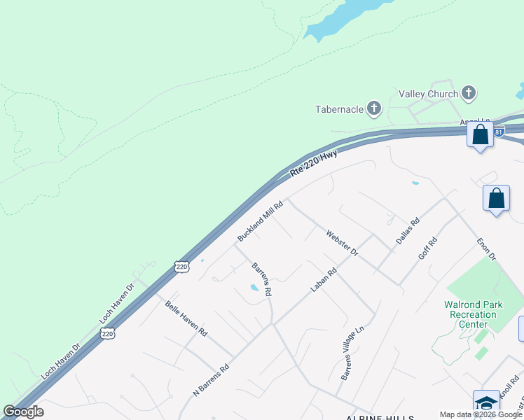 map of restaurants, bars, coffee shops, grocery stores, and more near US Highway 220 in Hollins