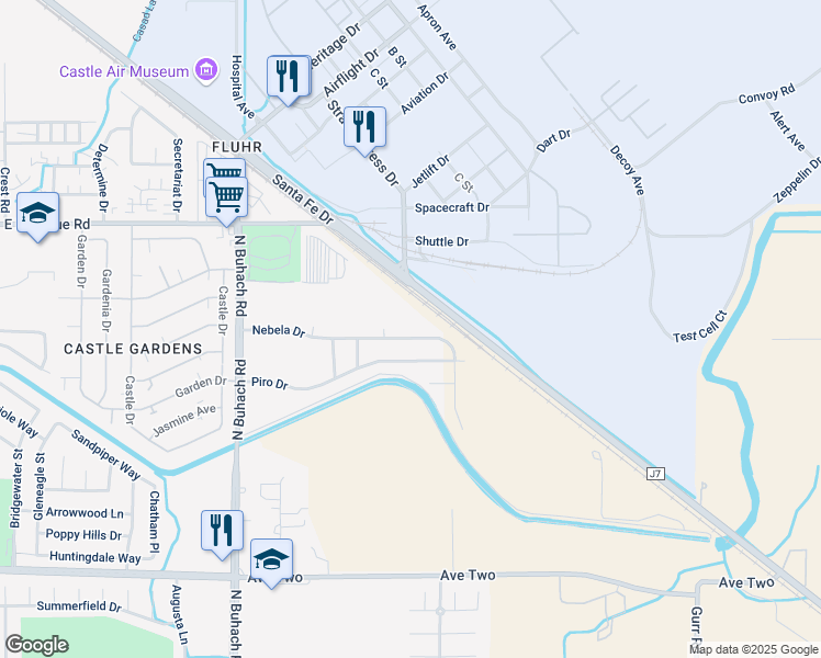 map of restaurants, bars, coffee shops, grocery stores, and more near 2081 Nebela Drive in Atwater