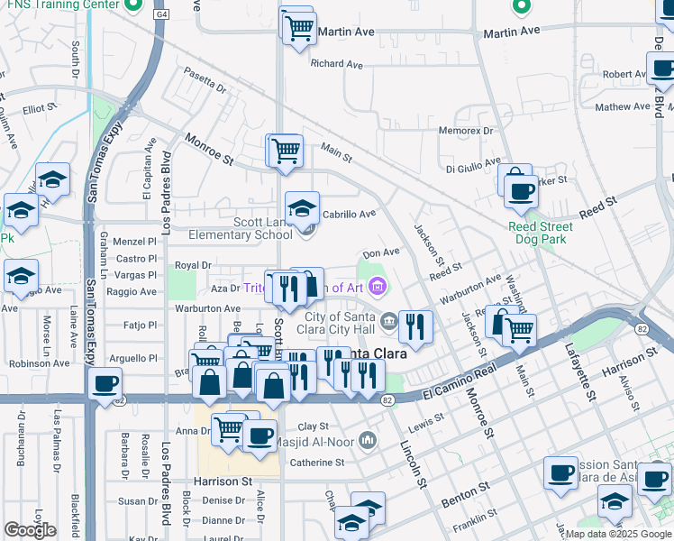 map of restaurants, bars, coffee shops, grocery stores, and more near 1960 Don Avenue in Santa Clara