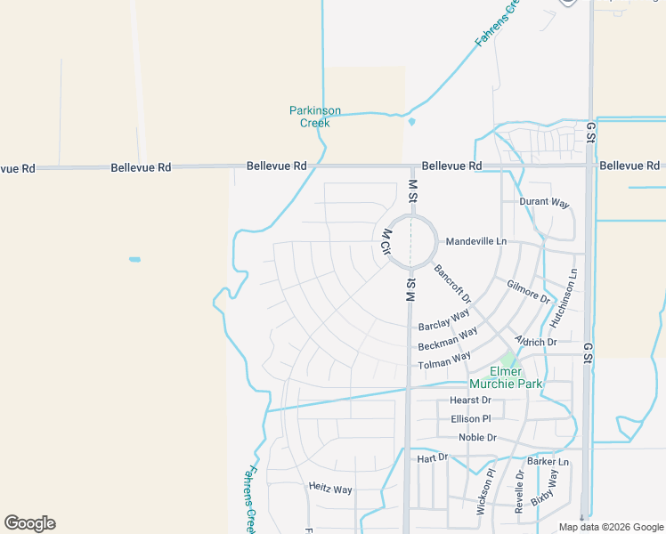 map of restaurants, bars, coffee shops, grocery stores, and more near 4709 Jema Way in Merced