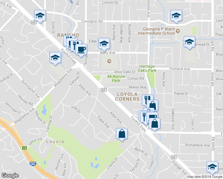 map of restaurants, bars, coffee shops, grocery stores, and more near 784 Manor Way in Los Altos