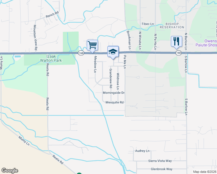 map of restaurants, bars, coffee shops, grocery stores, and more near 347 Grandview Road in Bishop
