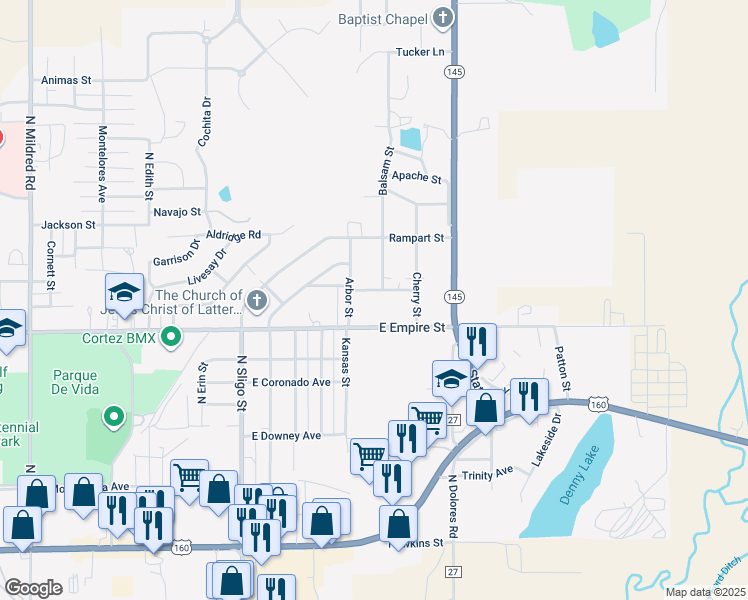 map of restaurants, bars, coffee shops, grocery stores, and more near 1809 Hermosa St in Cortez