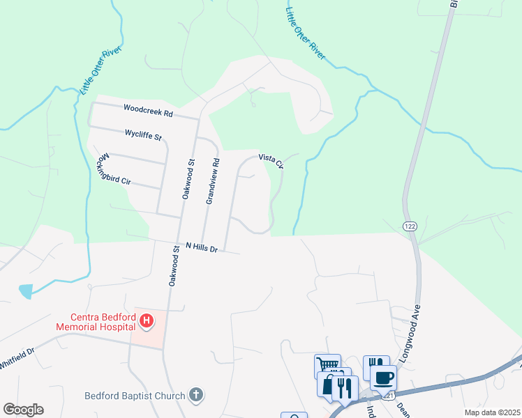 map of restaurants, bars, coffee shops, grocery stores, and more near 1830 Vista Circle in Bedford