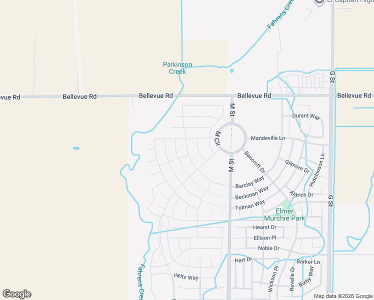 map of restaurants, bars, coffee shops, grocery stores, and more near 4723 Jema Way in Merced