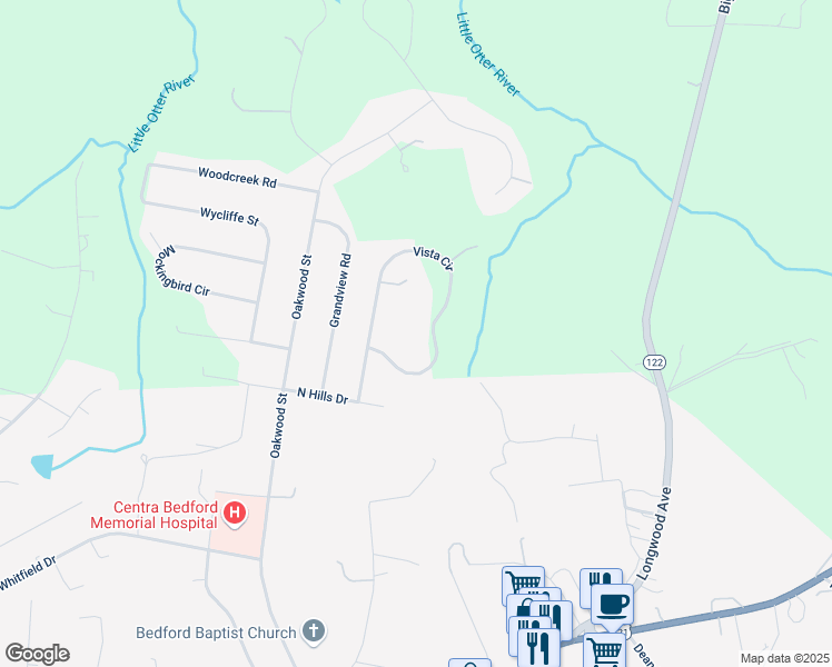 map of restaurants, bars, coffee shops, grocery stores, and more near 1830 Vista Circle in Bedford