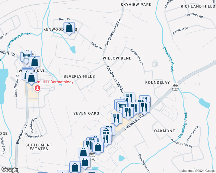 map of restaurants, bars, coffee shops, grocery stores, and more near 149 Salisbury Circle in Lynchburg