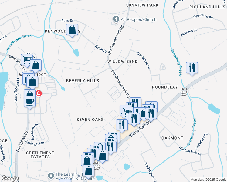 map of restaurants, bars, coffee shops, grocery stores, and more near 149 Salisbury Circle in Lynchburg