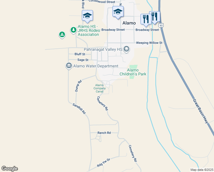 map of restaurants, bars, coffee shops, grocery stores, and more near 430 Paradise Road in Alamo