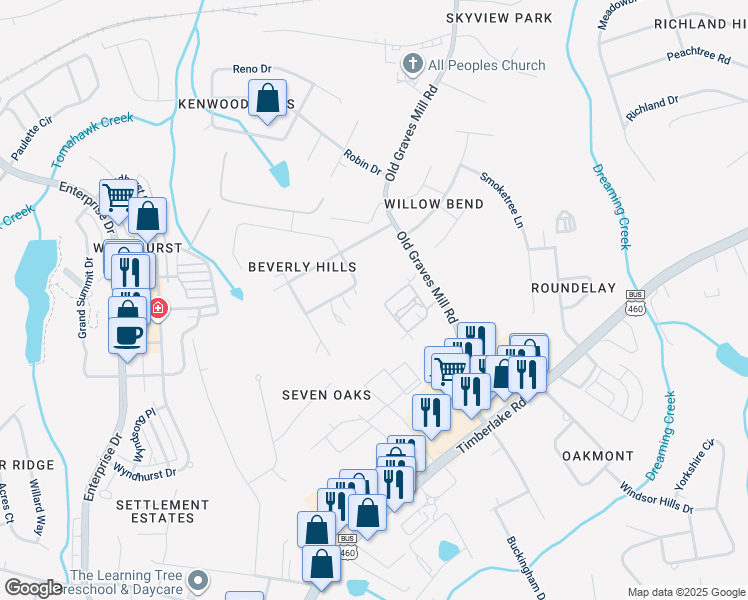 map of restaurants, bars, coffee shops, grocery stores, and more near 162 Salisbury Circle in Lynchburg