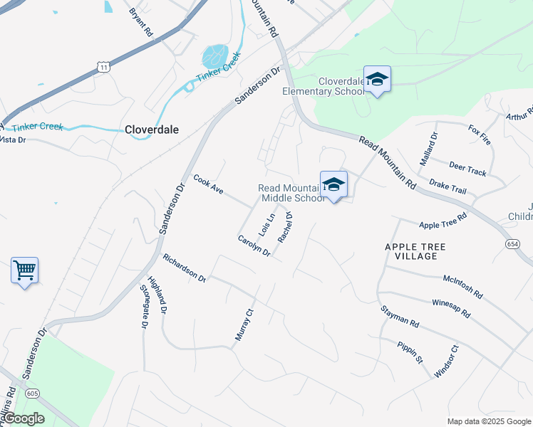 map of restaurants, bars, coffee shops, grocery stores, and more near 1-161 State Route 1015 in Roanoke