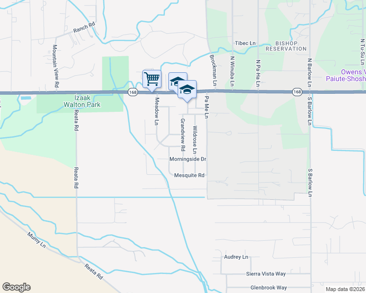 map of restaurants, bars, coffee shops, grocery stores, and more near 347 Grandview Road in Bishop