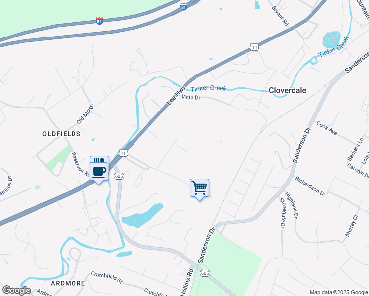 map of restaurants, bars, coffee shops, grocery stores, and more near 122 North Commerce Street in Roanoke