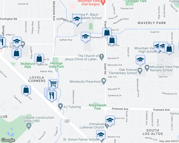 map of restaurants, bars, coffee shops, grocery stores, and more near 1200 Eureka Court in Los Altos