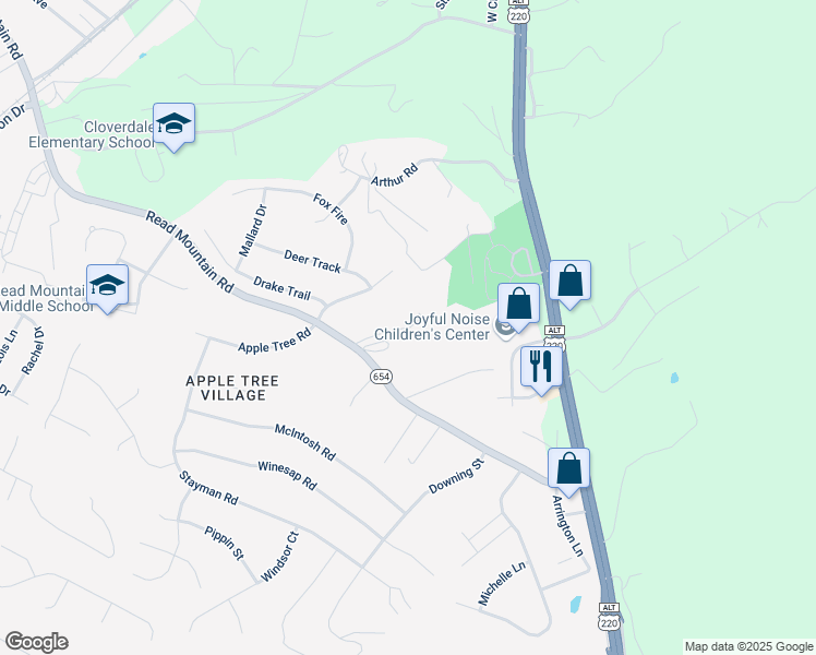 map of restaurants, bars, coffee shops, grocery stores, and more near 140 Toad Hollow in Roanoke