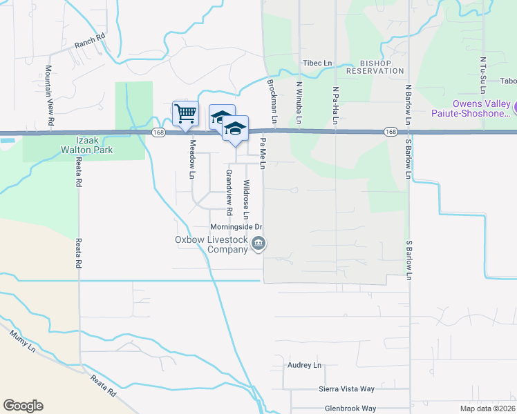map of restaurants, bars, coffee shops, grocery stores, and more near 342 Pa Me Lane in Bishop