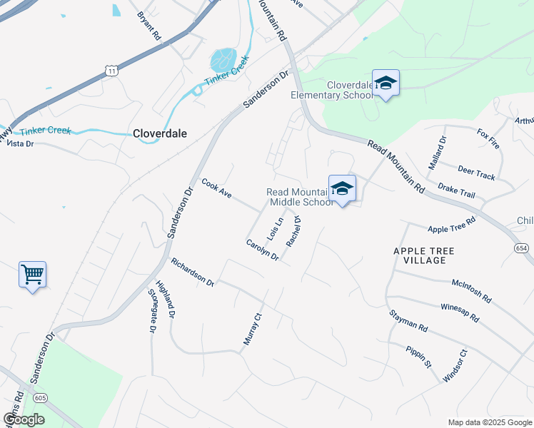 map of restaurants, bars, coffee shops, grocery stores, and more near 110 Barbara Lane in Roanoke