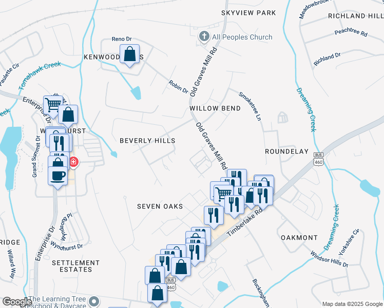 map of restaurants, bars, coffee shops, grocery stores, and more near 148 Salisbury Circle in Lynchburg