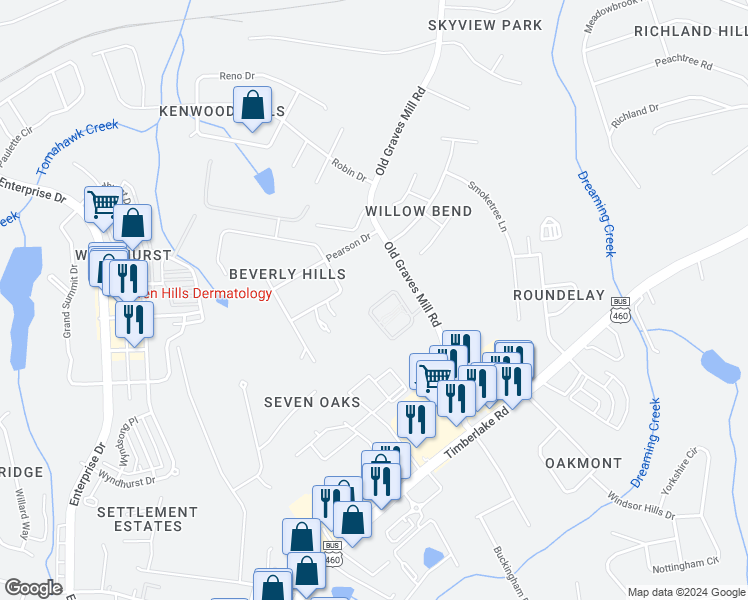 map of restaurants, bars, coffee shops, grocery stores, and more near 148 Salisbury Circle in Lynchburg